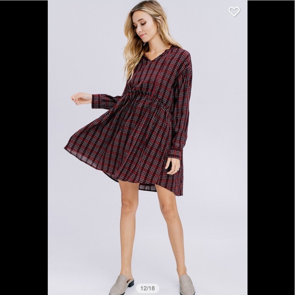 ❤️2 for $40❤️wine lined hooded plaid dress - Picture 7 of 10